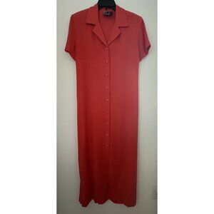 Lennie LYN NY Shirt Midi Dress 8‎ Red Orange Linen Blend Side Slits Lagenlook